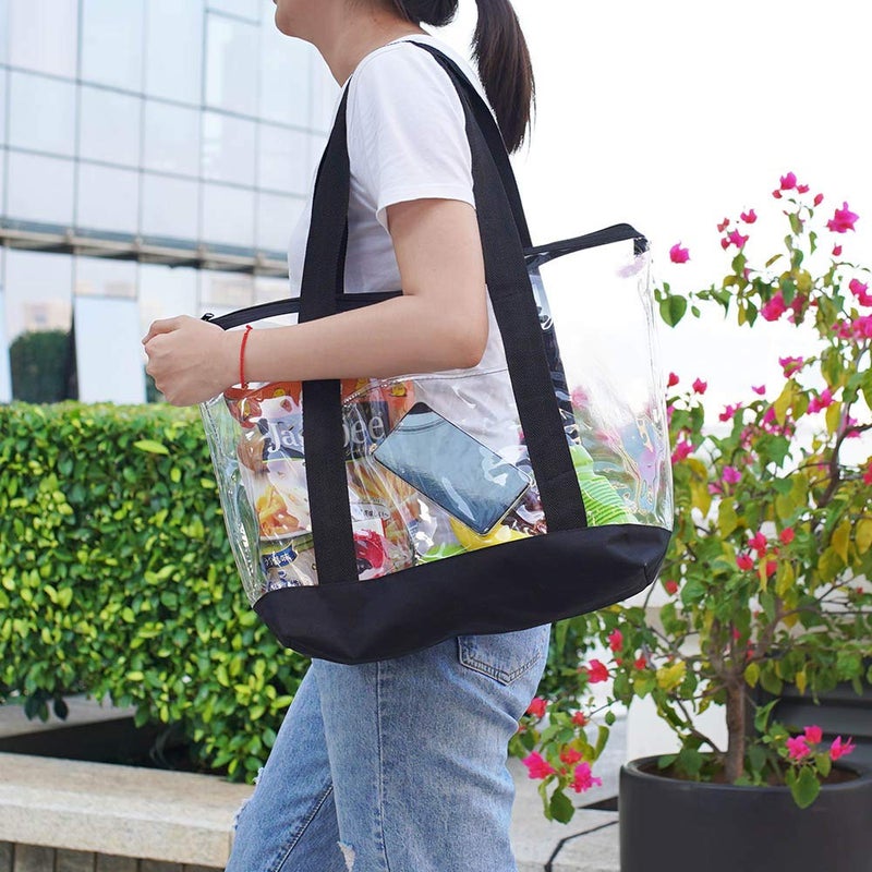 Clearworld Large Clear Tote Bag, Fashion PVC Shoulder Handbag for Women, Clear Stadium Bag for Security Travel,Shopping,Sports and Work - Image 2